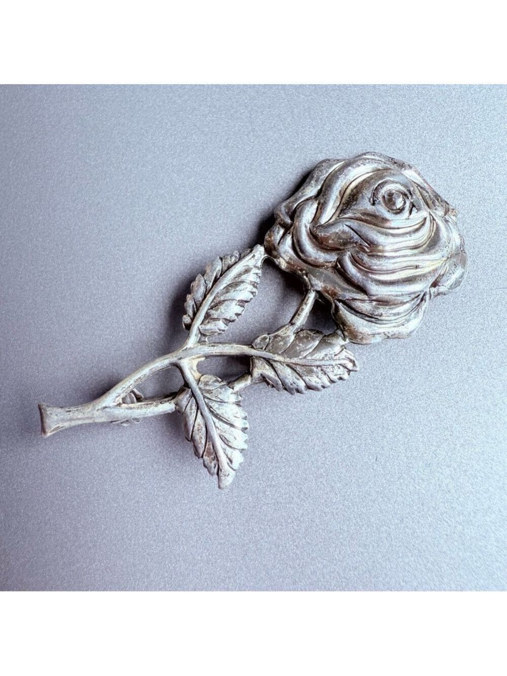 LANG 925 Sterling Silver Large 2.25" Rose Flower Mid Century Pin Brooch MCM VTG - Picture 6 of 7
